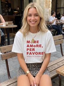 Casual Printed T-Shirt For Women, Short Sleeve Crew Neck Graphic Pattern, Spring Summer Autumn Wear, Local Shipping - 白色 - 查看 4
