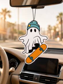 1pc Cool Skateboard Ghost Halloween Car Air Freshener, Hanging Long-Lasting Fragrance Aromatherapy Pad, Lightweight Durable Mirror Pendant, Spooky Car Decor, Multi-Purpose Closet Office Storage Cabinet Ornament, Suitable For Male And Female Drivers Holiday Gift - A - View 6