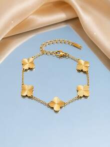 1/3pcs Fashion Stainless Steel Women's Flower Rhinestone Bracelet Set, Suitable For Daily Wear, Holiday Gift, Fashion Women's Bracelet Set - Yellow Gold - View 5