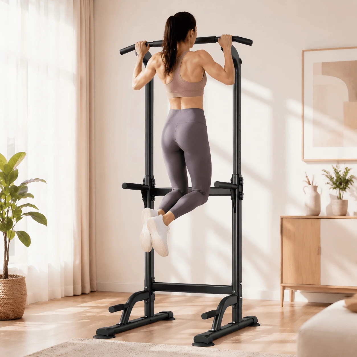 GartistGo Height-Adjustable Power Tower Dip Station With Pull-Up Bar, Freestanding Multifunctional Strength Training Station For The Home Gym - Black - View 1