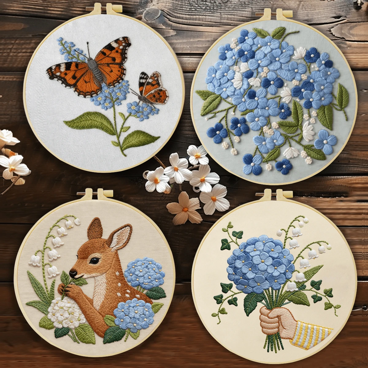 1 buah Kit Sulaman Bunga Biru 20*20cm/7.9*7.9in, Set Sulaman Buatan Tangan DIY untuk Pemula Dewasa, Hadiah Rumah, Hadiah Menjahit Wanita, Termasuk Panduan Pengguna, Kain Pola Cetak, Bingkai Sulaman, Jarum dan Benang.