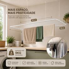 Varal de Teto Suspenso 90cm Aço Reforçado até 13kg com Kit de Instalação para Lavanderia Apartamento Maxeb - A - Visão 2