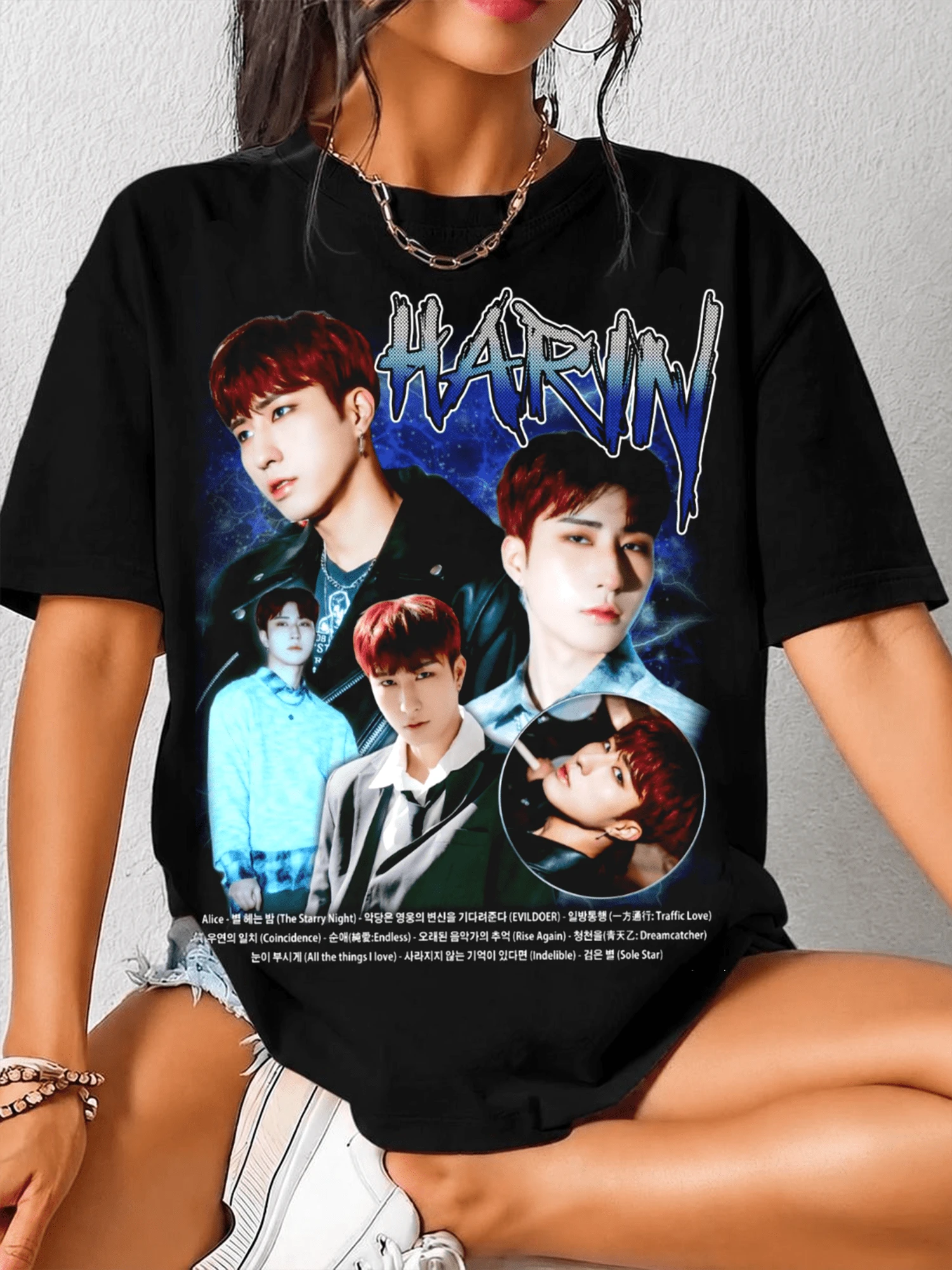 Retro Harin Onewes Graphic T-Shirt, Onewes We Dream Chaser Shirt, Onewes World Tour 2026Shirt, Onewes O NEW Evolution Shirt, Onewes Members.Png - Black - View 1