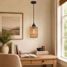 1PC/2pcs, Bohemian Style Wicker Pendant Light, Handwoven Willow Shade, E27 Socket, Suitable For Dining Room, Bedroom, Hallway, Living Room, Island Counter, Etc., Bulb Not Included - Black - View 2