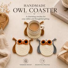 1pc/2pcs Handmade Crochet Owl Coasters, Quirky & Fun Style, Suitable For Home Dining Table Heat Insulation, Office Coffee Cup Heat-Resistant Mat, Can Be Used As Best Friend Birthday Gift - Multicolor - View 1
