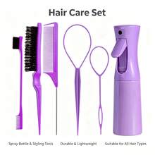 Multifunctional Hair Styling Set, Hollow Massage Comb, Steel Needle Tail Comb, Hair Styling And Braiding Assistant Tools - Purple - View 8