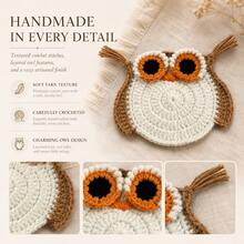 1pc/2pcs Handmade Crochet Owl Coasters, Quirky & Fun Style, Suitable For Home Dining Table Heat Insulation, Office Coffee Cup Heat-Resistant Mat, Can Be Used As Best Friend Birthday Gift - Multicolor - View 4