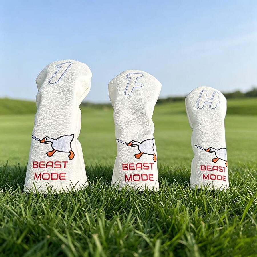 Cartoon White Goose Golf Club Headcover, Universal For Driver, Fairway Wood And Iron, PU Waterproof And Anti-Collision - White - View 1