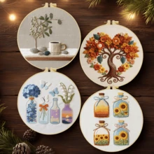 1PC 20*20cm/7.9*7.9in,Different Types Of Plants Embroidery Kit, DIY Handmade Embroidery Set For Adult Beginners, Home Gift, Women's Sewing Gift, Including User Manual, Printed Pattern Fabric, Embroidery Frame, Needle And Thread. - Various Types Of Plants - View 3