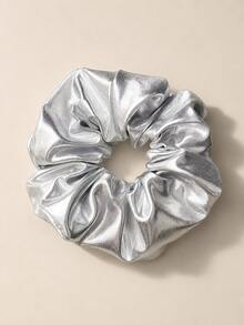 2pcs Small Silver Shiny Leather Hair Scrunchies Y2K Hot Girl Style Fashion High-End Hairbands For Daily Wear - Silver 2pcs - View 5