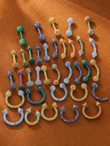5PCS/Horseshoe Nose Ring Stainless Steel Ball Cone Painted Piercing Jewelry Invisible Set Horseshoe Septum Ring Piercing Jewelry Cartilage Spiral Earring Hoop Lip Stud Eyebrow Stud Ear Stud - Multicolor - View 8