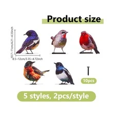 5pcs Realistic Colorful Bird Garden Decor, Outdoor Yard Balcony Landscaping, Colorful Lifelike Bird Iron Art Ornament - Colorful Birds - View 7