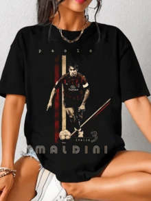 Paolo Maldini T-Shirt XXL Graphic Print Retro Fashion Tee For Men And Women - 黑色 - 查看 1