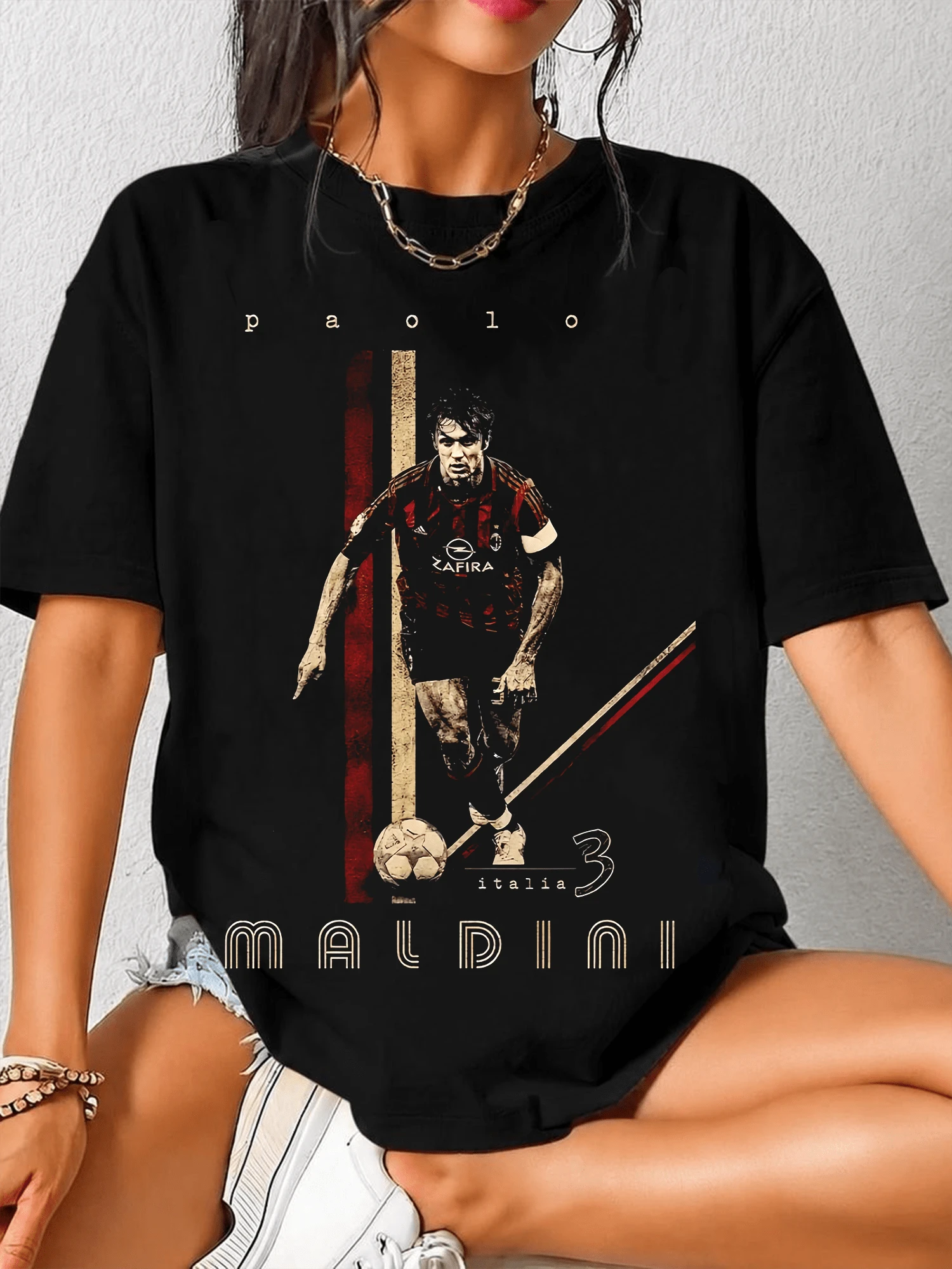 Paolo Maldini T-Shirt XXL Graphic Print Retro Fashion Tee For Men And Women - 黑色 - 查看 1
