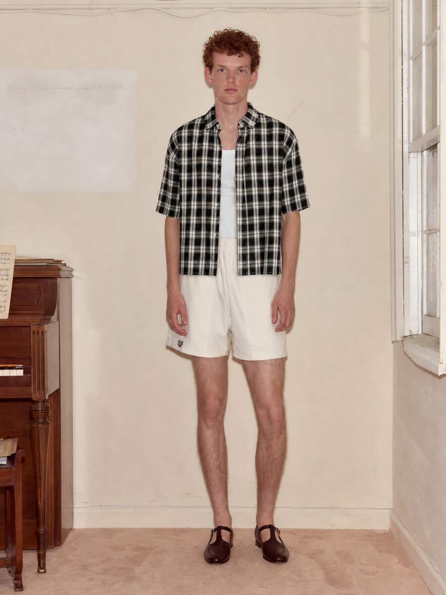 Men's Casual Front Button Short Sleeve Plaid Shirt, Summer