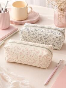 Pink Floral Pencil Case, Minimalist Large Capacity Student Stationery Bag, Office Stationery Bag, Makeup Tool Storage Bag, High Quality Large Capacity Pencil Case Storage Bag, Desktop Supplies, Back To School Essential Desktop Storage Box - Multicolor - View 9