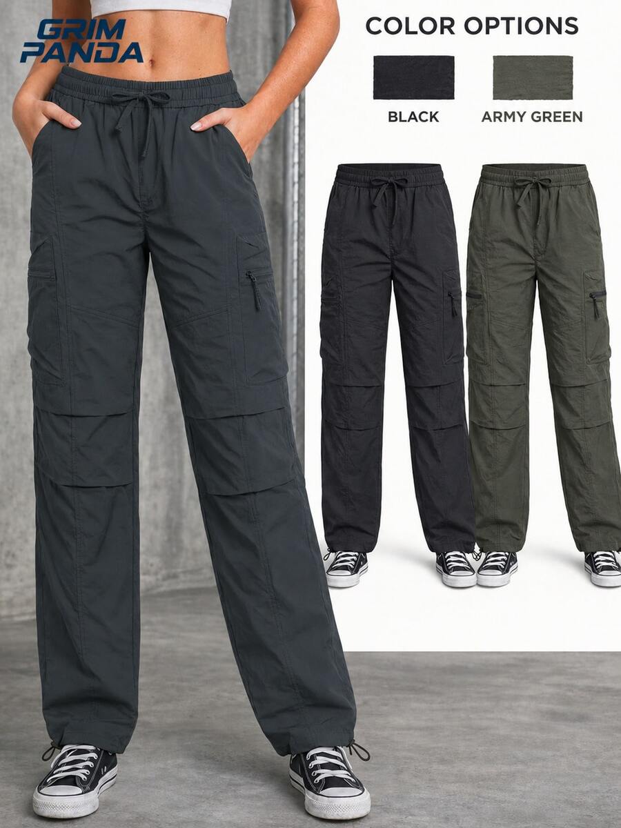 GRIM PANDA 1pc Women's Quick-Dry UPF Sun Protection Cargo Pants, Drawstring Waist, Shell Outdoor Hiking Running Travel Sports Pants Fall
