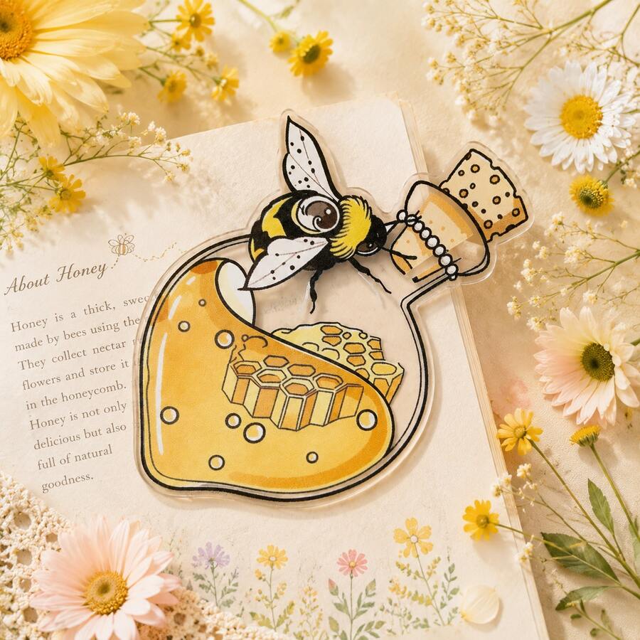 1pc 2D Acrylic Bookmark With Bee And Honey Pattern, Suitable For Marking Book Pages And Page Numbers, Ideal Gift For Reading Enthusiasts, Back To School Gift - A - View 1