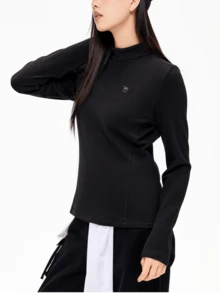 CAMEL CROWN Áo len lớp lót dài tay nữ mới: Phong cách, thoải mái, thoáng khí và chống tĩnh điện, thiết kế giữ ấm phù hợp cho thể thao ngoài trời - Bóng đen ma quái - Xem 2
