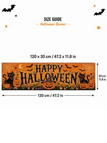 1pc Halloween Banner, Vintage Orange Happy Halloween Letters With Pumpkin, Ghost, Black Cat, Skeleton Monster Print, Suitable For Porch, Yard, Wall And Holiday Party Decoration - Vintage Cartoon - View 19