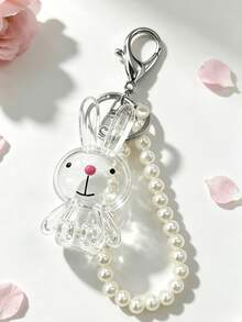 Pearl Chain Transparent Cat Paw Bear Rabbit Star Pet Hair Storage Keychain, DIY Cat Dog Hair Collection Memorial Box, Portable Pet Hair Storage Pendant, Creative Bag Charm Pet Owner Gift - Multicolor - View 4