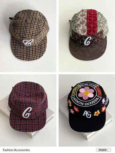 Elegant British Style Vintage Plaid Flat Top Hat Leopard Print Flat Brim High-End 3D Embroidered Baseball Cap Influencer Style Autumn/Winter Artistic Outfit Soft Crown Baseball Cap For Women With Large Head Size Flattering Hats With A Big Head Fit