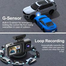 1080P 3-Channel Dash Cam - Front/Rear/Interior Recording, With Infrared Night Vision, Loop Recording, Wide Angle DVR, 2.0" IPS Screen, Car Video Recorder, 150mAh Lithium Battery - Black - View 4