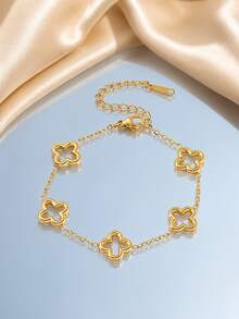 1/3pcs Fashion Stainless Steel Women's Flower Rhinestone Bracelet Set, Suitable For Daily Wear, Holiday Gift, Fashion Women's Bracelet Set - Yellow Gold - View 4