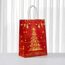 36/72/114pcs Christmas Gift Packaging Bags In Red, Party Hand-Held Gift Bags, Reindeer Snowflake Christmas Wreath Design Kraft Paper Bags, Suitable For Holiday Decorations Such As Anniversaries, With Christmas Stickers - Multicolor - View 5