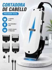 Professional Electric Hair Shaver With Combs - White - View 1