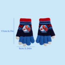 Mesuca Winter Warm Ski Gloves Official Marvel Spider-Man Cartoon Print Blue Navy Red Striped Knit Windproof Soft Outdoor Cold-Proof Gloves 1 Pair - Multicolor - View 6