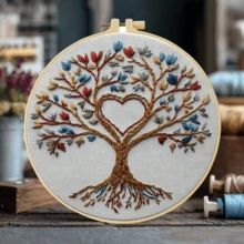 1pc Complete Embroidery Kit. 20x20cm/7.9x7.9in. Fun Christmas Tree Design. Tree Of Life Pattern. For Adult Beginners. Great For Holiday Gifting. Includes Fabric, Manual, Hoop, Needles & Threads. Perfect For Home/Office Decor. Relaxing Craft. - A - View 14