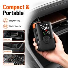 Carsun Portable Cordless Tire Inflator With Dual Digital Display, 22mm Alloy Cylinder Air Compressor, LED Light, USB Rechargeable, Hidden Side Accessory Storage For Car, Motorcycle, Bike & Balls - Wireless - View 4
