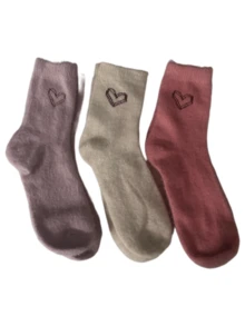 3 Pairs Plush Cartoon Heart Couple Mid-Calf Socks, Breathable & Sweat-Absorbent, Autumn/Winter, Random Assortment - Multicolor - View 10