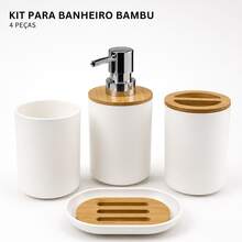 Kit Para Banheiro Com 4 Peças Lavabo Luxuoso Preto ou Branco Com Bambu  Moderno e  Muito Elegante - Branco - Visão 8