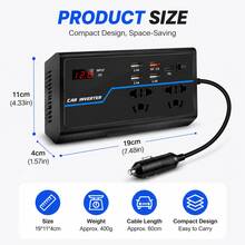 (200w / 100w) inversor de corriente automotriz, convertidor 12 - 24v, inversor universal multivehículo, toma de corriente con pantalla digital, con 4 puertos USB + 1 pd, 2 tomas de corriente universal, un cable de extensión circular, adecuado para automóviles y autocaravanas, etc. - G9-200W - Ver 3