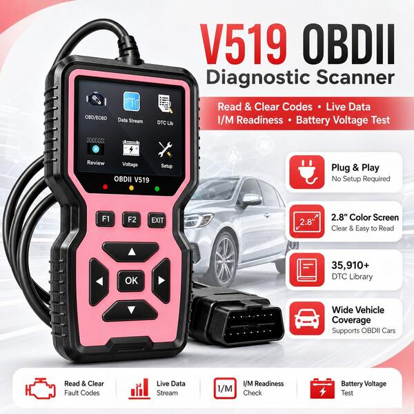 V519 車用故障檢測器 OBD2 掃描儀 故障診斷測試儀 引擎系統診斷工具 故障碼讀取器