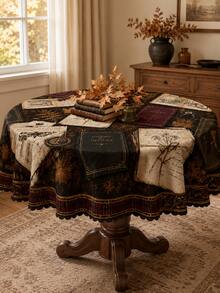 Nappe de table vintage automne citrouille & feuilles tombées, décoration de table à manger style rustique Halloween, nappe de table ronde imprimé livre vintage & botanique, fournitures d'arrangement de table de cuisine et de salle à manger automne Thanksgiving, décoration de bureau style ferme, nappe de table vintage européenne & américaine pour fête de vacances à la maison, housse de table à manger - Multicolore - Voir 8