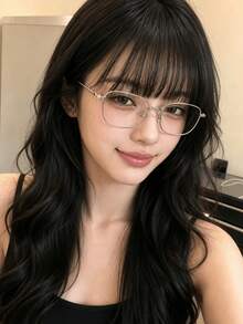 1 Square Metal Spectacle Frame, Clear Lenses, Non-Prescription Glasses, Unisex Japanese Decorative Glasses, Elegant And Fashionable Beach Accessories - Silver - View 1