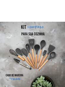 Kit De Cozinha 12 Utensílios Silicone Concha Colher - Cinza - Visão 3