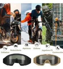 Goggles Tacticos/moto 3 Cambios De Mica + Funda, Ajustables - Caqui - Ver 2