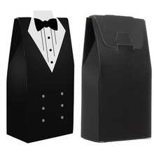 2 Set (Masing-masing 50 pcs) Gaun Pesta Pernikahan, Jas Ekor, Pengantin Wanita, dan Kotak Permen - Hitam dan Putih - View 7