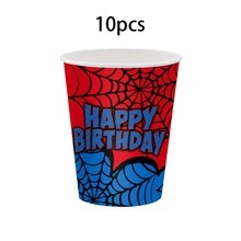 10pcs/20pcs/50pcs Halloween Spider Birthday Party Paper Cups, 9 Oz Disposable Cups Featuring A Red And Blue Spiderweb Pattern; Suitable For Halloween, Birthday Parties, And Day Of The Dead Celebrations. - Multicolor - View 6