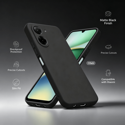 1件裝最新款黑色手機殼，適用於小米手機、Redmi 15a 與 A7 Pro，防摔純色簡約手機保護殼，防震防摔保護背蓋，薄款軟殼，精準開孔，貼合防震保護套