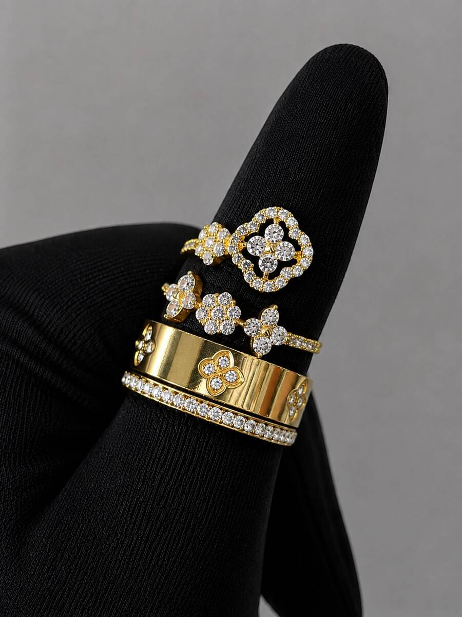 1/3Pcs Fashion Elegant Luxury 18K Gold Plated Stainless Steel Clover ...