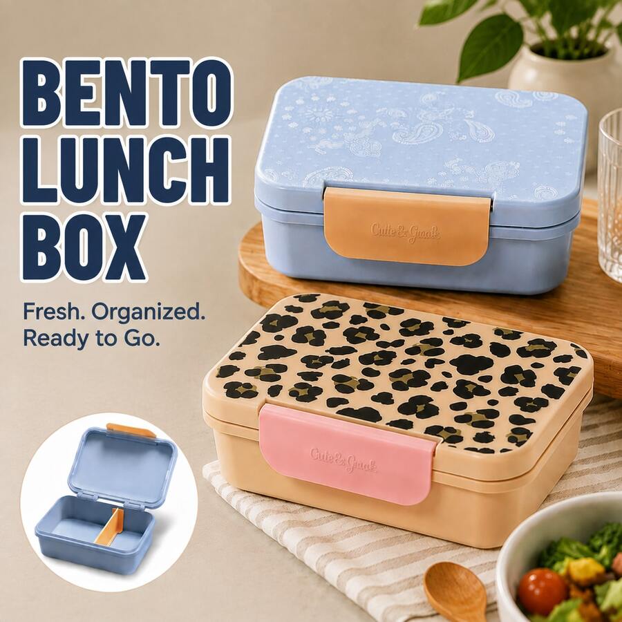 Portable Clamshell Bento Box With Compartments Lightweight Printed Lunch Container Leakproof Food Carrier For Student Worker Outdoor Daily Use - Western - View 1