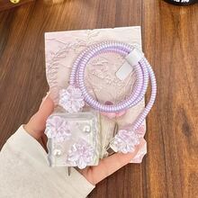 5pcs Flower/Cherry/Data Cable Protector 20W Apple 15 Pro Max Fast Charging 14 13 Soft Shell 12 Charger 11, Best Gift Choice For Friends - Purple - View 3
