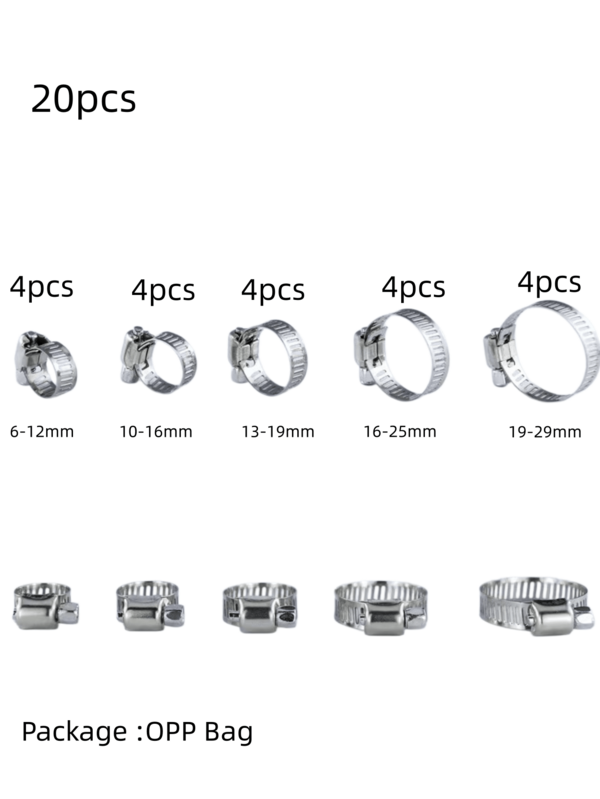 20 cái kẹp ống điều chỉnh được, thép không gỉ 201, tai kép kèm chốt, bộ kẹp ống DIY, chống rỉ và bền bỉ