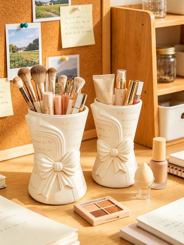 1pc Nordic Vintage Butterfly Resin Cosmetic Storage Organizer, Cream Color Creative Desktop Makeup Storage Rack, Suitable For Living Room, Entryway, Study, Bookshelf, Cabinet, Windowsill, Piano Stand, Home Vanity Decoration