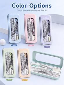 1PC/8pcs Geometric Compass & Ruler Set, Includes Straight Ruler, Triangle Ruler, Protractor, Eraser And Replacement Pencil Leads, Complete Math Drawing Tool Kit With Portable Metal Storage Box, Practical School & Office Supplies For Students, Learning Tools For Girls And Boys, Back To School Essentials - Multicolor - View 5